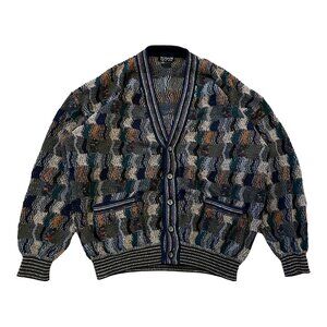 Vintage 3D Knit Sweater Coogi Style Cardigan Tosani Canada Large Heavy Knit
